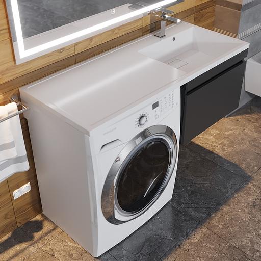 Тумба под стиральную машину с раковиной Uperwood Magenta 60/120 см, подвесная, черная, выдвижной ящик, правая фото 5