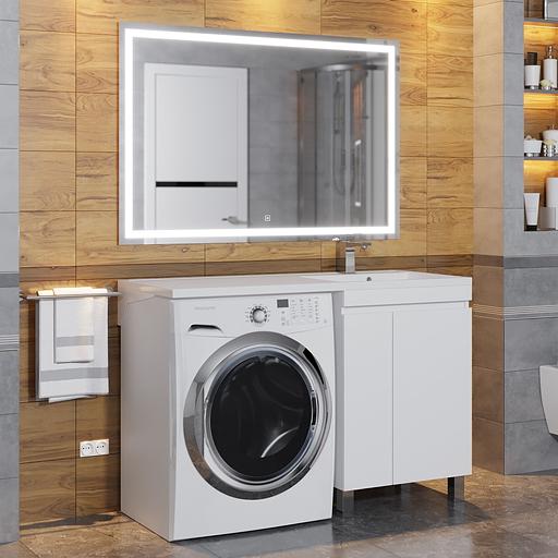 Тумба под стиральную машину с раковиной Uperwood Magenta 60/120 см, напольная, белая, с дверцами, правая фото 3