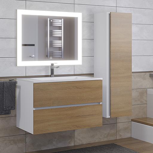 Тумба с раковиной для ванной Uperwood Barsa-Next 80 см, подвесная, белая/дуб сонома фото 1