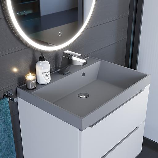 Раковина кварцевая для ванной комнаты Uperwood Classic Quartz 60 см, серая матовая, бетон фото 1