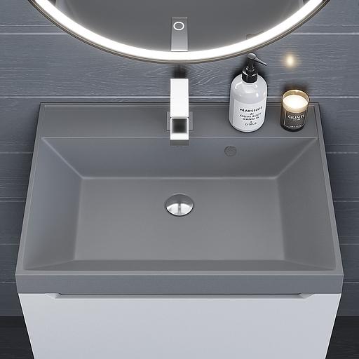 Раковина кварцевая для ванной комнаты Uperwood Classic Quartz 60 см, серая матовая, бетон фото 2