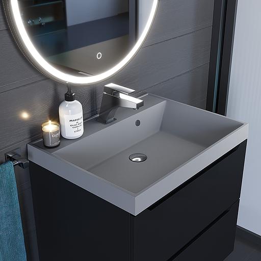 Раковина кварцевая для ванной комнаты Uperwood Classic Quartz 60 см, серая матовая, бетон фото 3