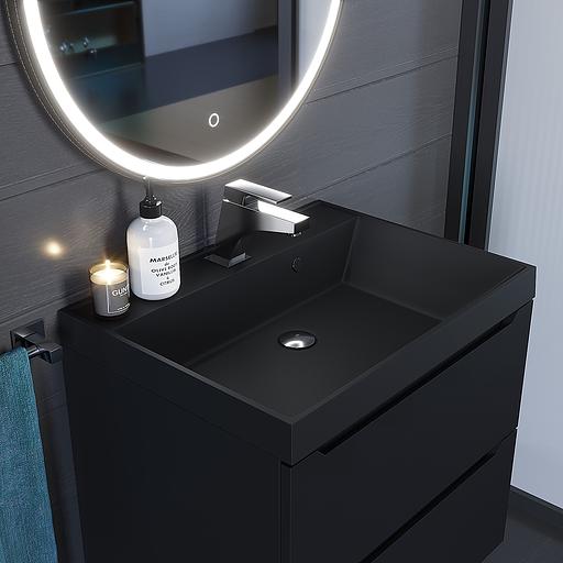 Раковина кварцевая для ванной комнаты Uperwood Classic Quartz 60 см, черная матовая, уголь фото 1