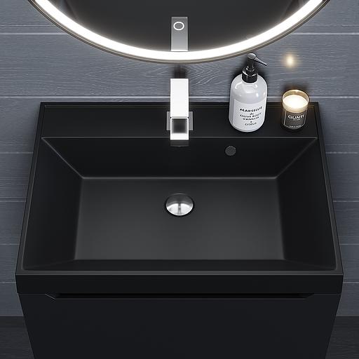 Раковина кварцевая для ванной комнаты Uperwood Classic Quartz 60 см, черная матовая, уголь фото 3