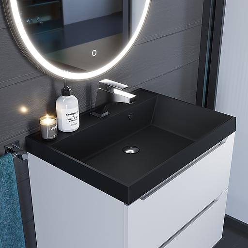 Раковина кварцевая для ванной комнаты Uperwood Classic Quartz 60 см, черная матовая, уголь фото 4