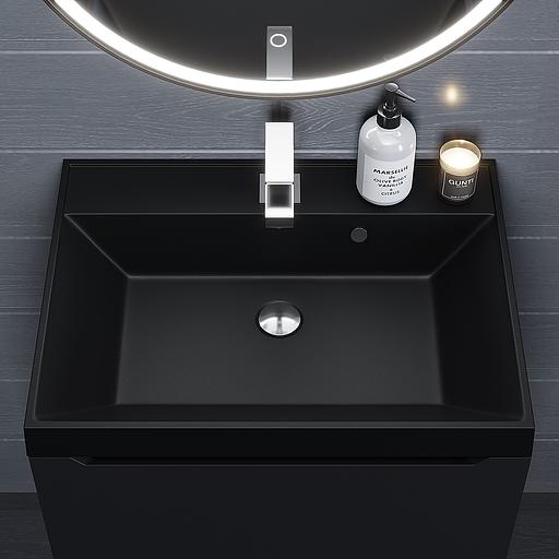 Раковина кварцевая для ванной комнаты Uperwood Classic Quartz 60 см, черная матовая, космос фото 2