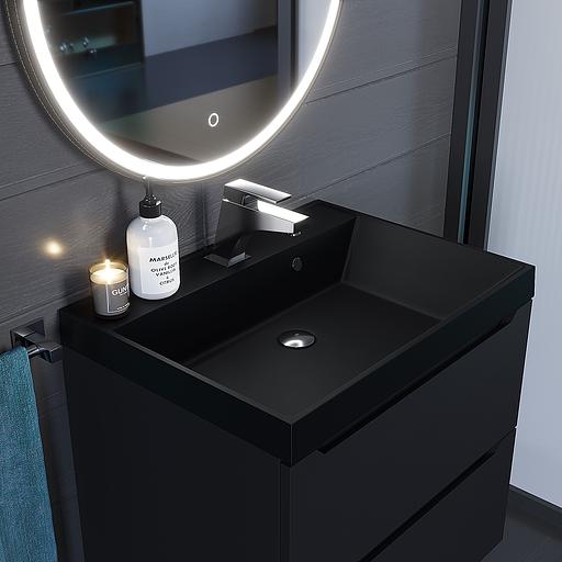 Раковина кварцевая для ванной комнаты Uperwood Classic Quartz 60 см, черная матовая, космос фото 3