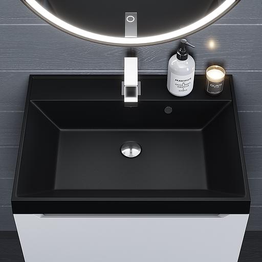 Раковина кварцевая для ванной комнаты Uperwood Classic Quartz 60 см, черная матовая, космос фото 4