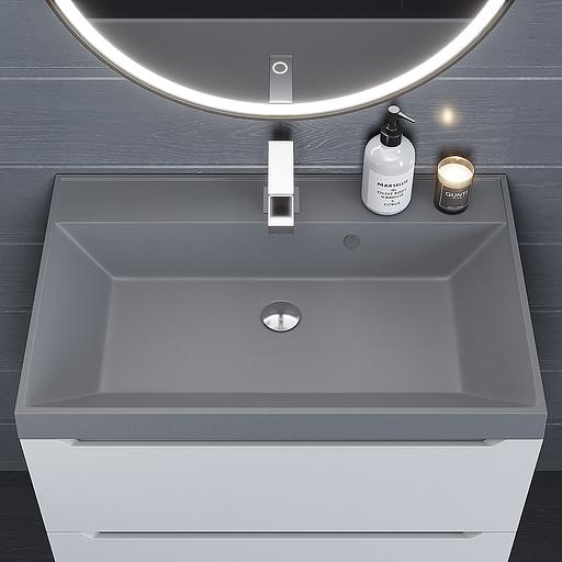 Раковина кварцевая для ванной комнаты Uperwood Classic Quartz 70 см, серая матовая, бетон фото 2