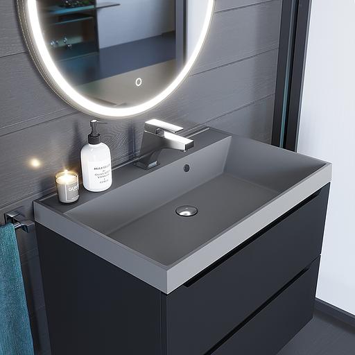 Раковина кварцевая для ванной комнаты Uperwood Classic Quartz 70 см, серая матовая, бетон фото 4