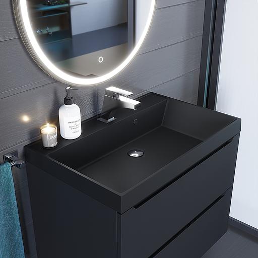 Раковина кварцевая для ванной комнаты Uperwood Classic Quartz 70 см, черная матовая, уголь фото 1