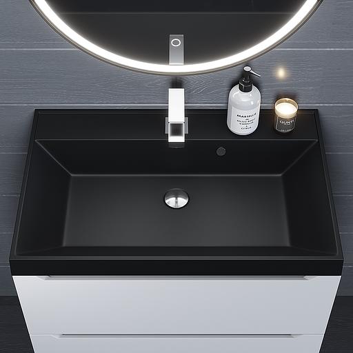 Раковина кварцевая для ванной комнаты Uperwood Classic Quartz 70 см, черная матовая, уголь фото 2