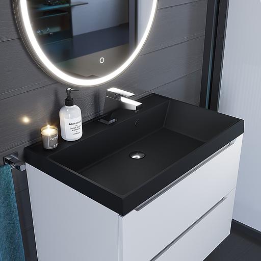 Раковина кварцевая для ванной комнаты Uperwood Classic Quartz 70 см, черная матовая, уголь фото 3