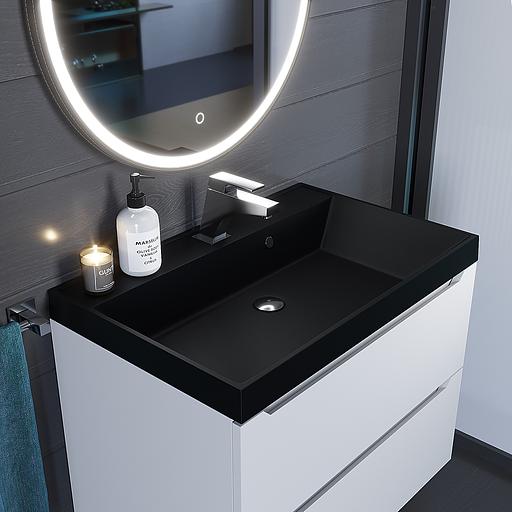 Раковина кварцевая для ванной комнаты Uperwood Classic Quartz 70 см, черная матовая, космос фото 1