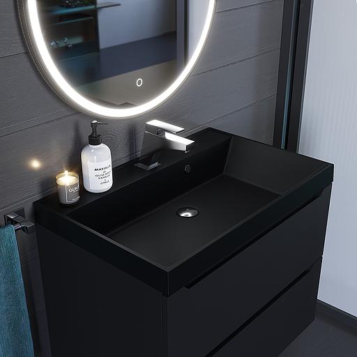 Раковина кварцевая для ванной комнаты Uperwood Classic Quartz 70 см, черная матовая, космос фото 3