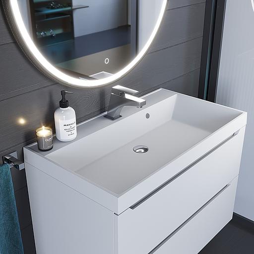 Раковина кварцевая для ванной комнаты Uperwood Classic Quartz 80 см, белая матовая, жасмин фото 1