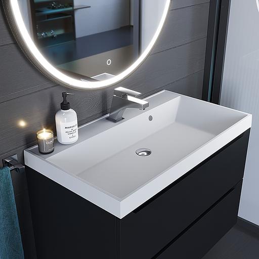 Раковина кварцевая для ванной комнаты Uperwood Classic Quartz 80 см, белая матовая, жасмин фото 4