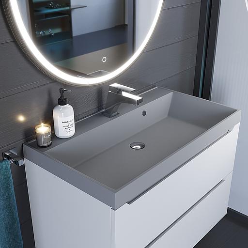 Раковина кварцевая для ванной комнаты Uperwood Classic Quartz 80 см, серая матовая, бетон фото 1