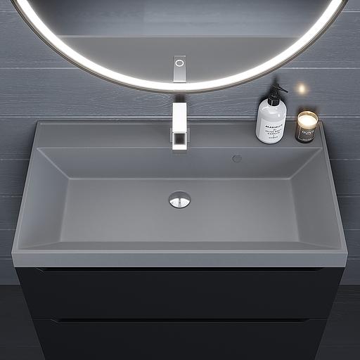 Раковина кварцевая для ванной комнаты Uperwood Classic Quartz 80 см, серая матовая, бетон фото 3