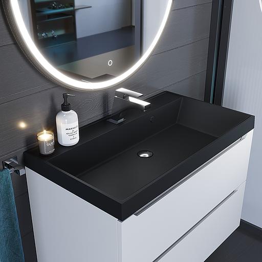 Раковина кварцевая для ванной комнаты Uperwood Classic Quartz 80 см, черная матовая, уголь фото 2