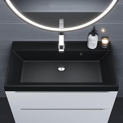 Раковина кварцевая для ванной комнаты Uperwood Classic Quartz 80 см, черная матовая, уголь фото 3