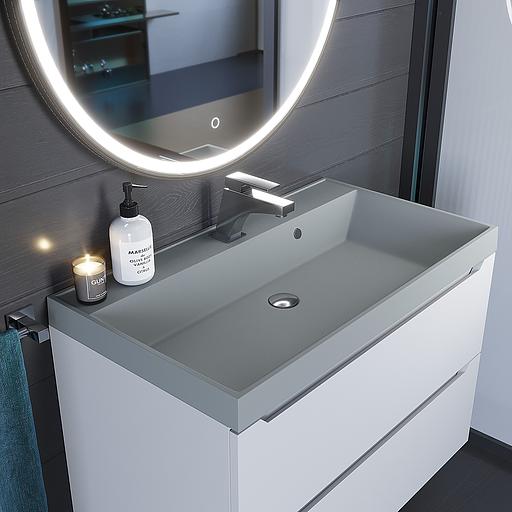 Раковина кварцевая для ванной комнаты Uperwood Classic Quartz 80 см, серая матовая, платина фото 1