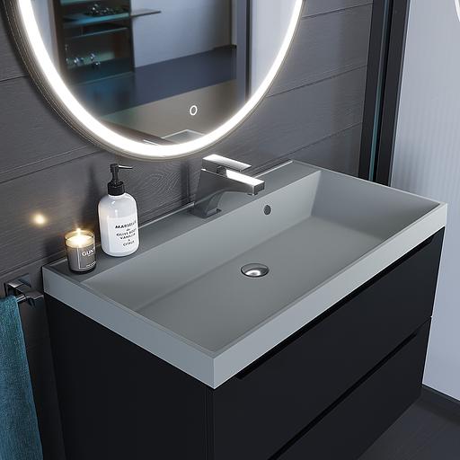 Раковина кварцевая для ванной комнаты Uperwood Classic Quartz 80 см, серая матовая, платина фото 2