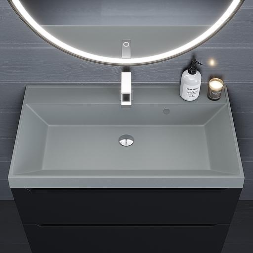 Раковина кварцевая для ванной комнаты Uperwood Classic Quartz 80 см, серая матовая, платина фото 3