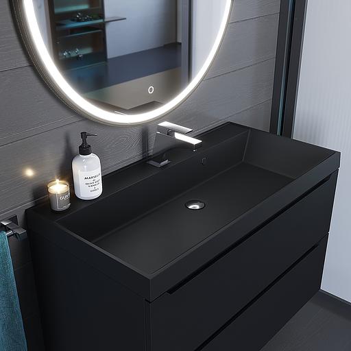 Раковина кварцевая для ванной комнаты Uperwood Classic Quartz 90 см, черная матовая, уголь фото 1