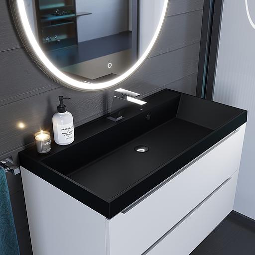 Раковина кварцевая для ванной комнаты Uperwood Classic Quartz 90 см, черная матовая, космос фото 1