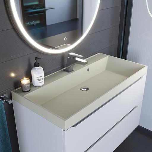 Раковина кварцевая для ванной комнаты Uperwood Classic Quartz 90 см, бежевая матовая, лён фото 1