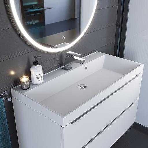 Раковина кварцевая для ванной Uperwood Classic Quartz 100 см, белая матовая, жасмин фото 1
