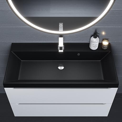 Раковина кварцевая для ванной Uperwood Classic Quartz 100 см, черная матовая, космос фото 6