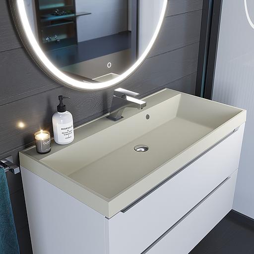 Раковина кварцевая для ванной Uperwood Classic Quartz 100 см, бежевая матовая, лён фото 4
