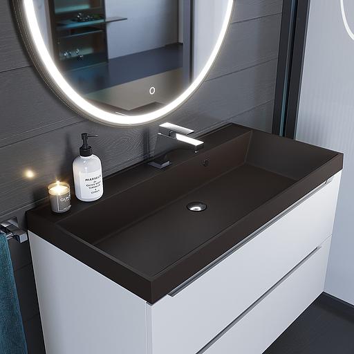 Раковина кварцевая для ванной Uperwood Classic Quartz 100 см, коричневая матовая, трюфель фото 1