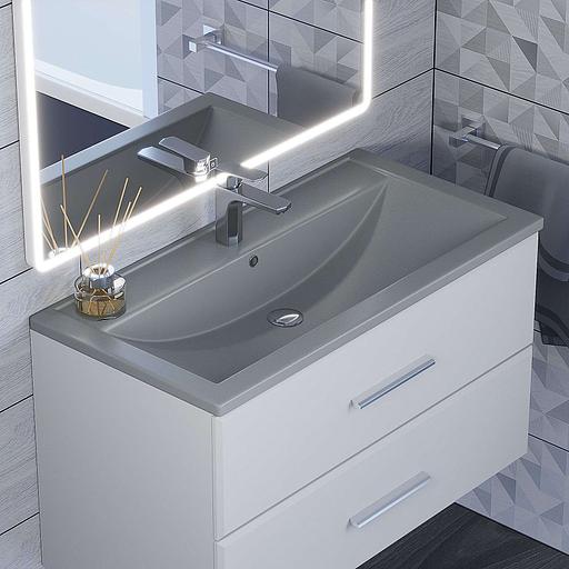 Раковина кварцевая для ванной Uperwood Foster Quartz 80 см, серая матовая, бетон фото 1