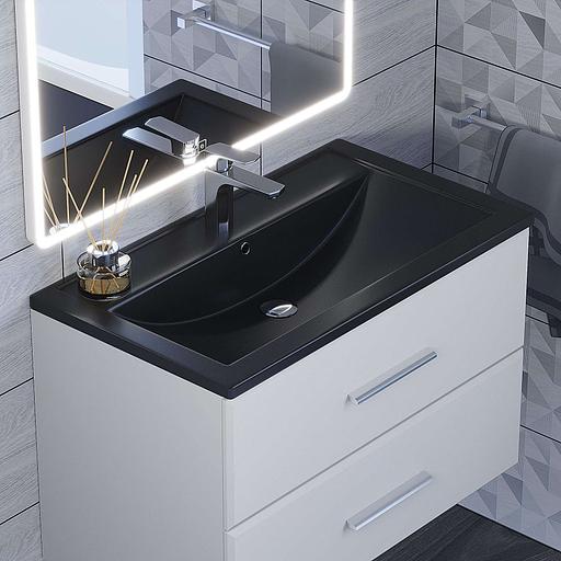 Раковина кварцевая для ванной Uperwood Foster Quartz 80 см, черная матовая, уголь фото 1