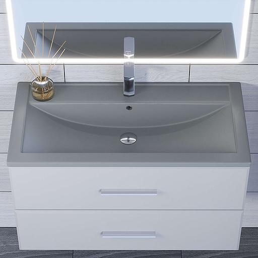 Раковина кварцевая для ванной Uperwood Foster Quartz 90 см, серая матовая, бетон фото 2