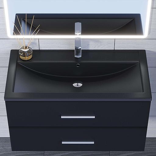 Раковина кварцевая для ванной Uperwood Foster Quartz 90 см, черная матовая, космос фото 2