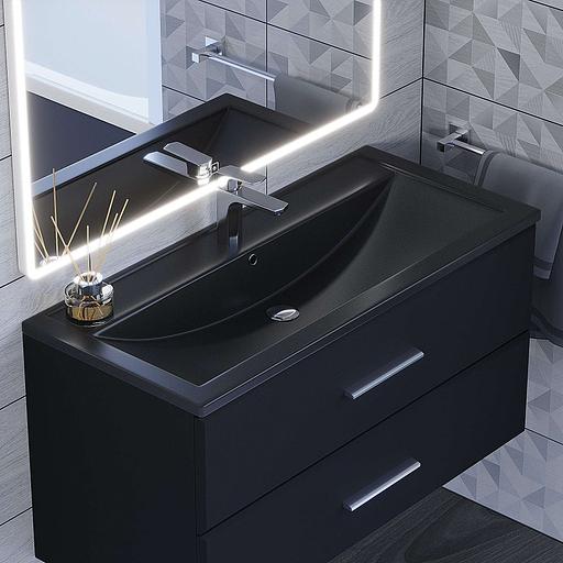 Раковина кварцевая для ванной Uperwood Foster Quartz 100 см, черная матовая, космос фото 1