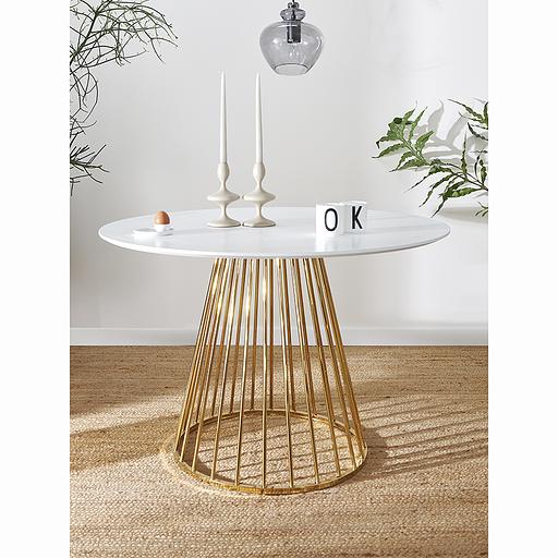 Стол обеденный Tyra, Ø110 см, белый/золотой фото 2