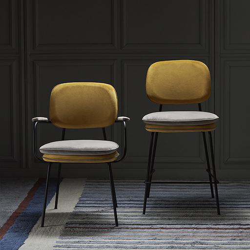 Стул полубарный с контрастным кантом Pea, велюр, желтый/бежевый фото 9