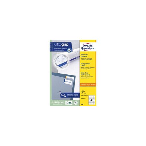Этикетки Avery Zweckform 3657, A4, универсальная, 100л, 70г/м2, белый, 25.4мм х 48.5мм, 40шт, покрытие матовое фото 1