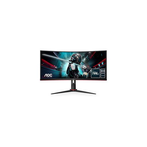 34" Монитор AOC Gaming CU34G2X, 3440x1440, VA, 144Гц, 2хHDMI, 2хDP, изогнутый, черный/красный фото 1