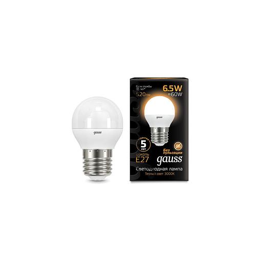 Упаковка ламп LED GAUSS E27, шар, 6.5Вт, 10 шт. [105102107] фото 1