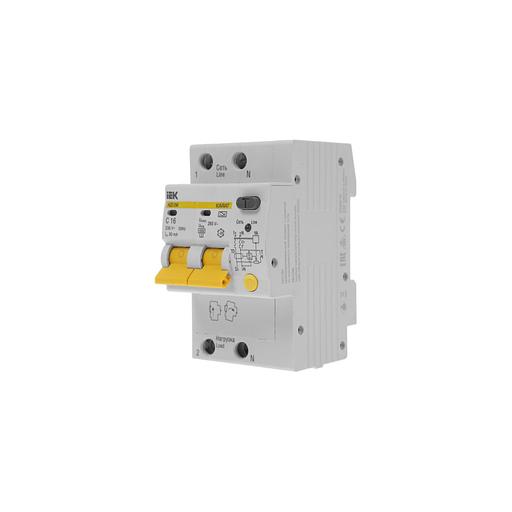 Автоматический выключатель дифф. тока IEK АД12М (MAD12-2-016-C-030) 16A тип C 4.5кА 2П 230В 3 модуля белый (упак.:1шт) фото 1