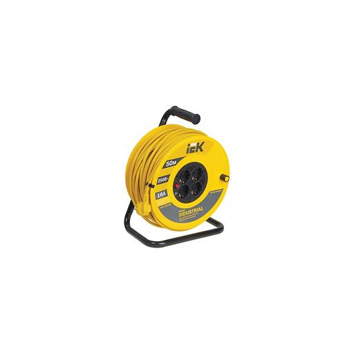 Удлинитель силовой IEK Industrial, розеток 4шт, 3x1.5 кв.мм, 16A, 50м, ПВС, катушка, желтый [wkp15-16-04-50] фото 1