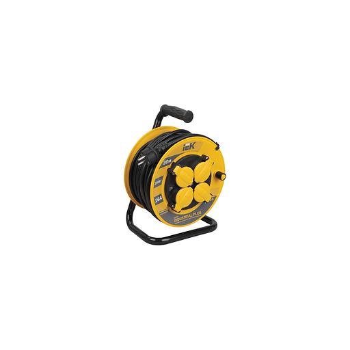 Удлинитель силовой IEK INDUSTRIAL PLUS, розеток 4шт, 3x1.5 кв.мм, 16A, 30м, ПВС, катушка, желтый [wkp15-16-04-30-44] фото 1