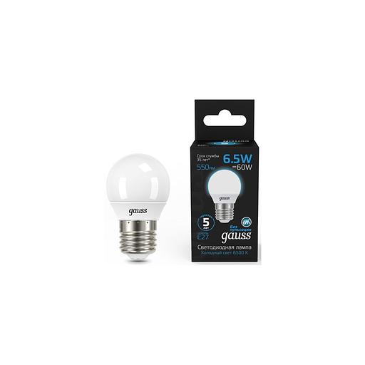 Упаковка ламп LED GAUSS E27, шар, 6.5Вт, 105102307, 10 шт. фото 1