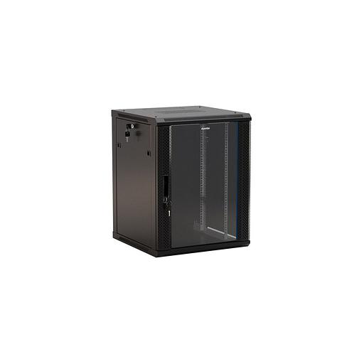 Шкаф коммутационный Hyperline TWB-1266-GP-RAL9004 настенный, стеклянная передняя дверь, 12U, 600x650x600 мм фото 1